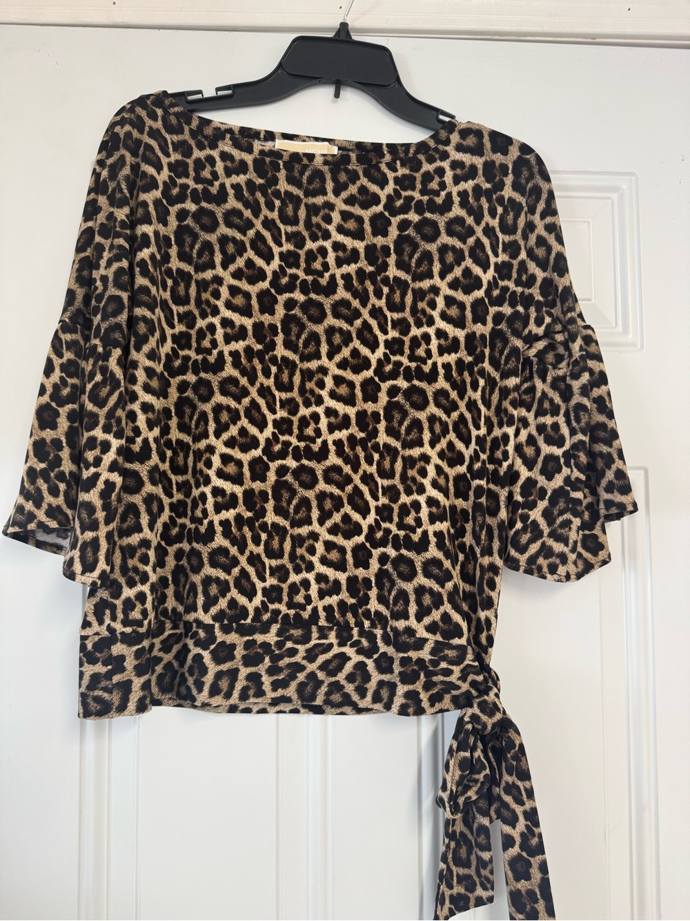 MICHAEL Michael Kors Leopard Tie-Hem Blouse - Black & Tan